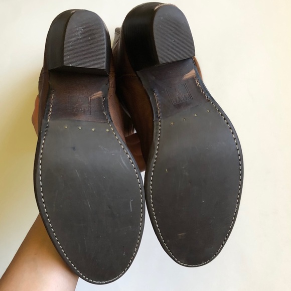 Frye Brown Leather Jackie Heeled High Knee Boots - Picture 15 of 16